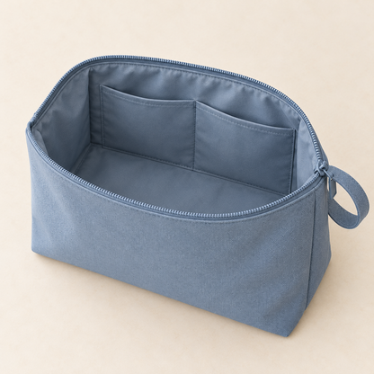 Upright Beauty Bag — top view — AI-generated illustration
